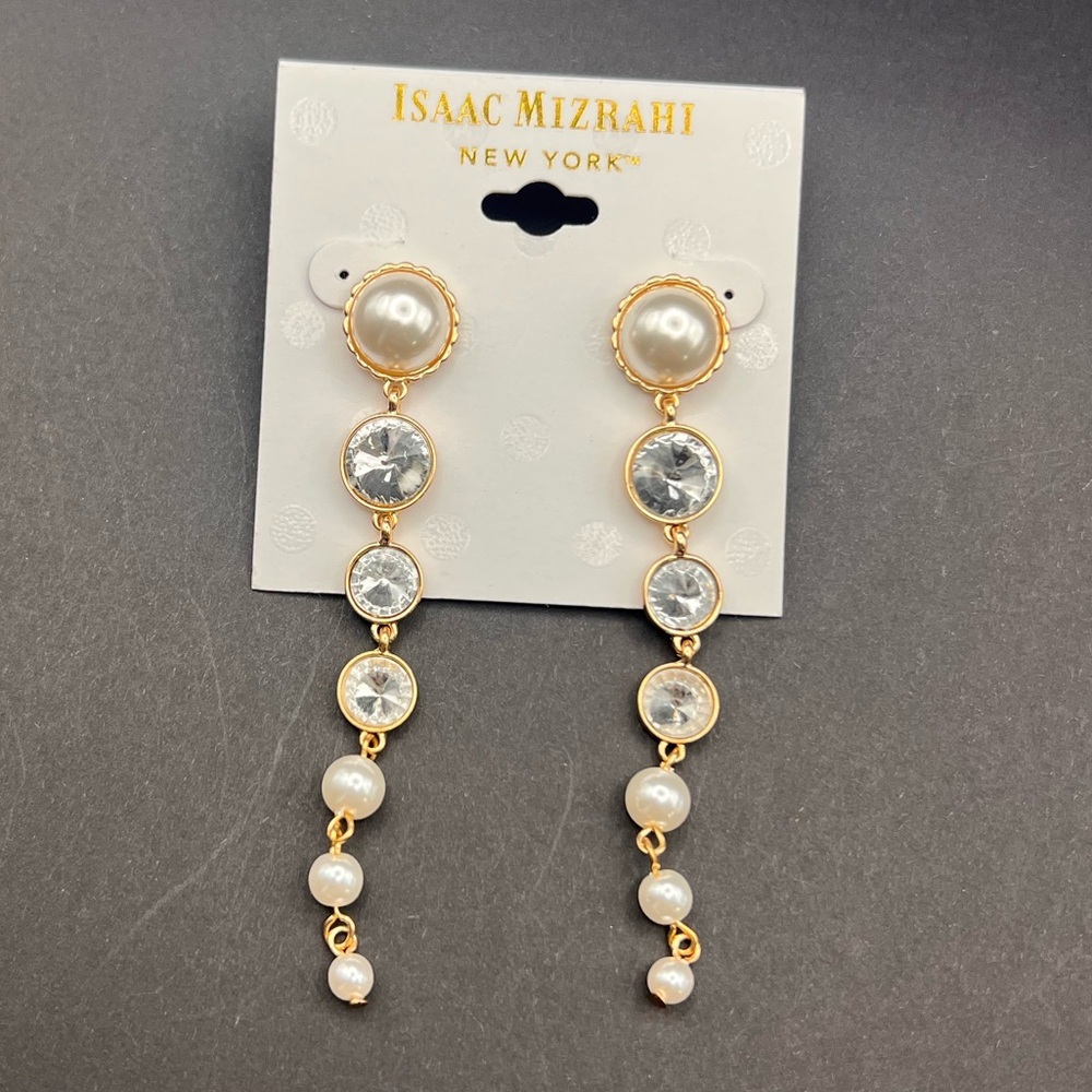Isaac Mizrahi New York faux Pearl & Crystal Long Dangle Earrings